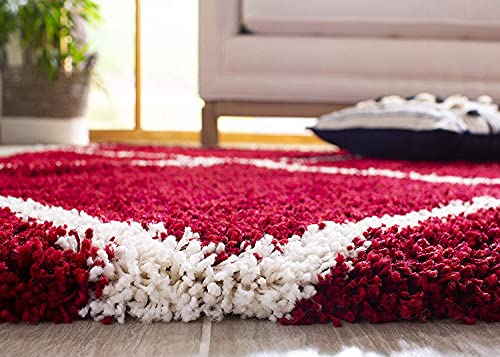 Maroon Round Trellis Microfiber Super Soft Anti Skid Shaggy Rug