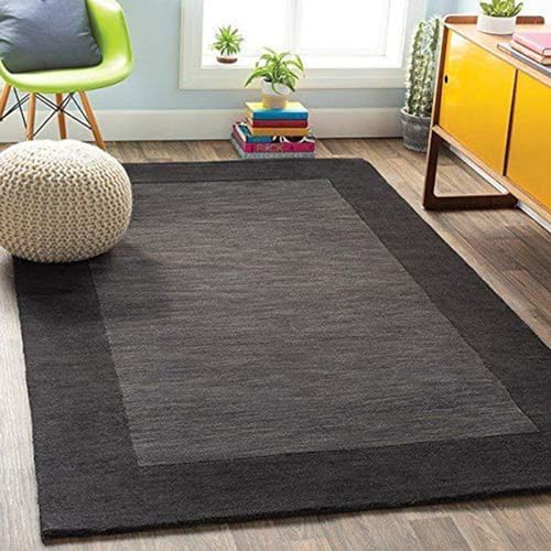 Hand Tufted Grey Geometric Wool Carpet For Living Room & Bed Room