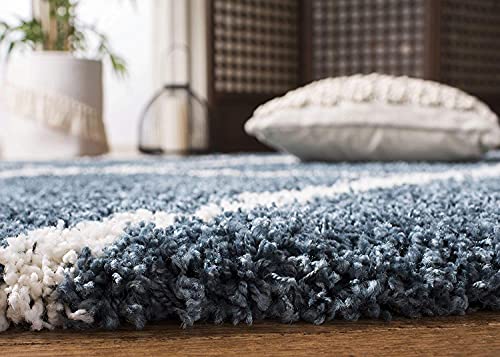 Blue Round Trellis Microfiber Super Soft Anti Skid Shaggy Rug