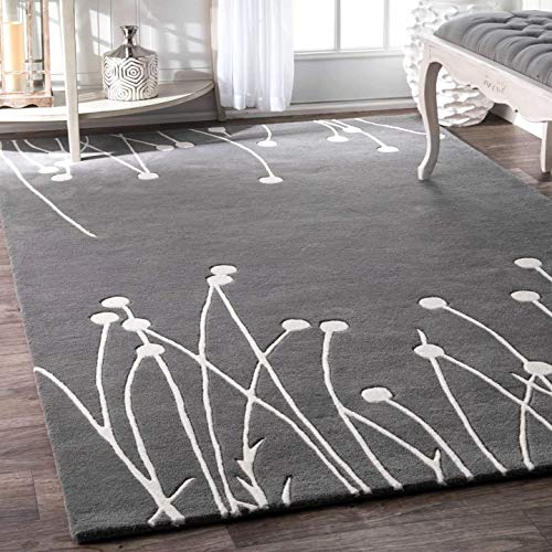 Hand Tufted Grey Floral Wool Anti Skid Rug