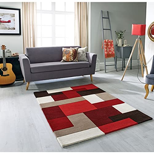 Red & Maroon Cubes Hand Tufted Wool Carpet For Living Room & Bed Room