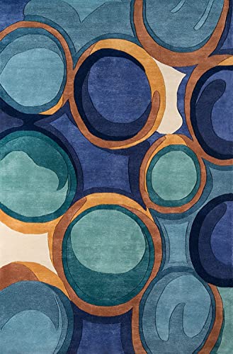 Blue & Green Multi Coloured Abstract Hand Tufted Wool Carpet