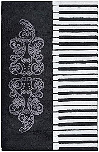 Black & White Hand Tufted Piano Wool Carpet For Living Room & Studio