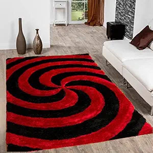 Red & Black Microfiber Handcrafted Super Soft Tornado Shaggy Carpet