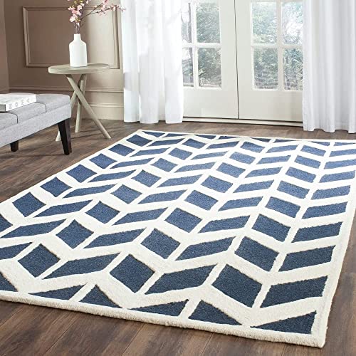 Blue & White Hand Tufted Wool Carpet For Living Room & Bed Room