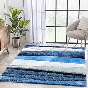 Teal Sky Microfiber Handcrafted Super Soft Anti Skid Shaggy Carpet