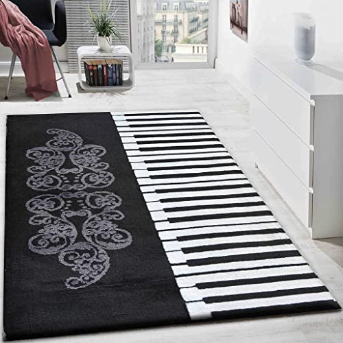 Black & White Hand Tufted Piano Wool Carpet For Living Room & Studio