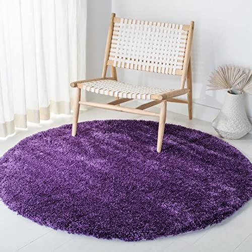 Purple Handcrafted Round Solid Microfiber Plush Anti Skid Shaggy Carpet