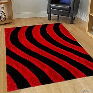 Red & Black Handcrafted Microfiber Super Soft Anti Skid Shaggy Carpet