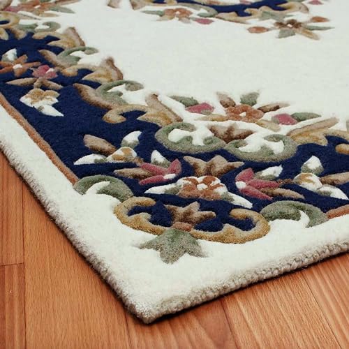 Ivory and Blue Persian Hand-Tufted Wool  Carpet Contemporary Design for Living Room, Bedroom, and Hall