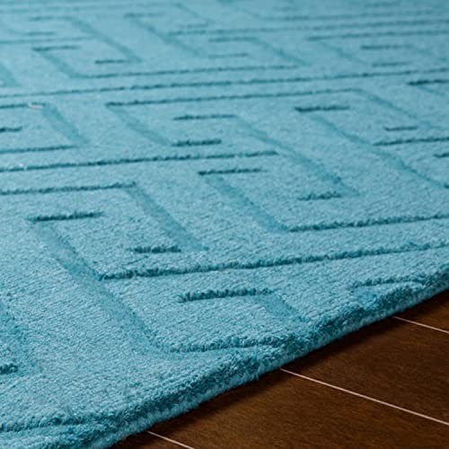 Hand Tufted Sky Blue High Low Pile Wool Carpet For Living Room & Bed Room