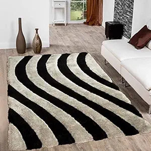 Silver & Black Handcrafted Microfiber Super Soft Anti Skid Shaggy Carpet