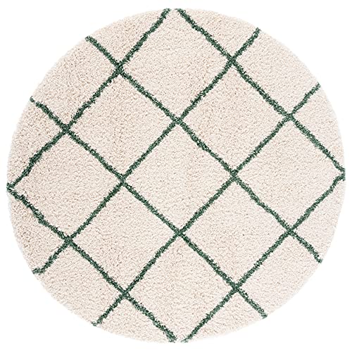 Ivory & Green Round Trellis Microfiber Super Soft Anti Skid Shaggy Rug