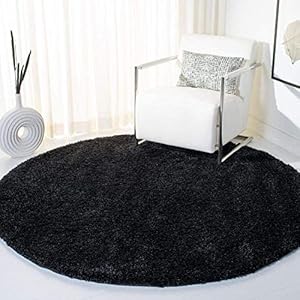 Black Handcrafted Round Solid Microfiber Plush Anti Skid Shaggy Carpet