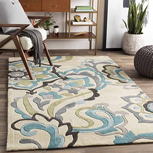 Ivory Multi Coloured Handmade Floral Woolen Carpet Living Room, Bedroom, and Hall