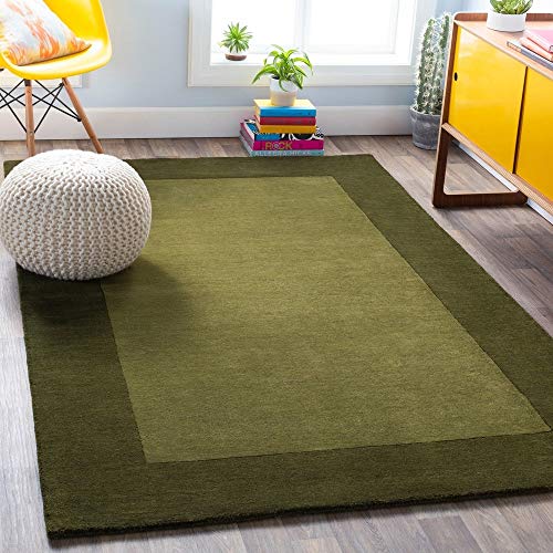 Hand Tufted Olive Geometric Wool Carpet For Living Room & Bed Room