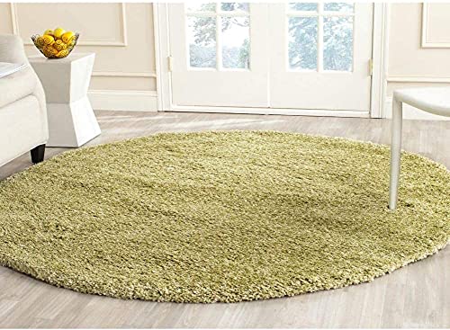 Pastel Green Handcrafted Round Solid Microfiber Plush Anti Skid Shaggy Carpet