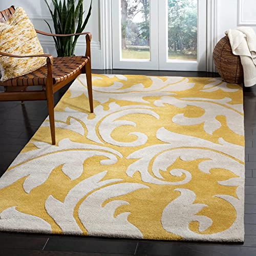 Yellow & Cream Hand Tufted Abstract Wool Rug For Living Room & Bed Room