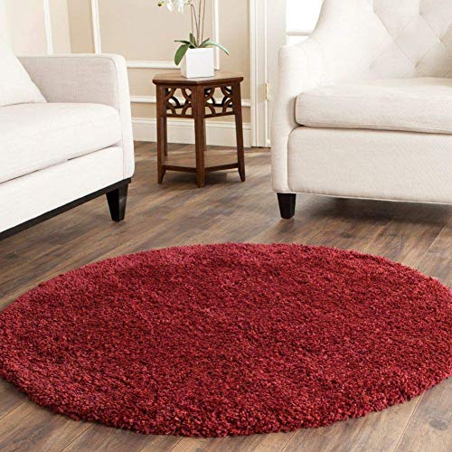 Maroon Handcrafted Round Solid Microfiber Plush Anti Skid Shaggy Carpet