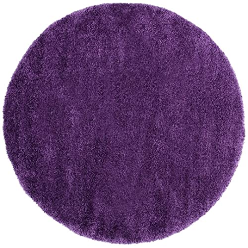 Purple Handcrafted Round Solid Microfiber Plush Anti Skid Shaggy Carpet