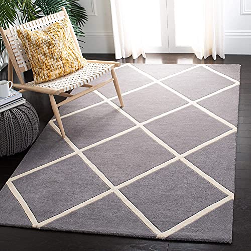 Grey Geometric Wool Hand Tufted Carpet For Bed Room & Living Room