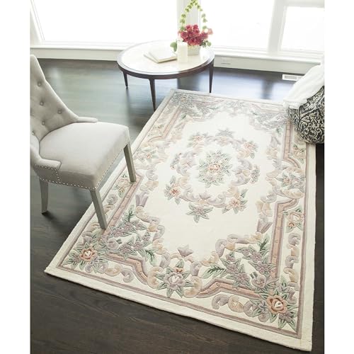 Cream Persian Hand Tufted Wool Carpet Contemporary Design for Living Room, Bedroom, and Hall