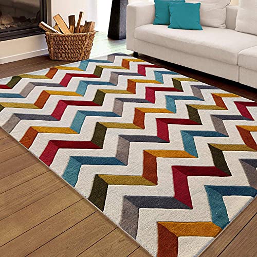 Zig Zag Hand Tufted Multi Coloured Wool Carpet For Living Room & Bed Room