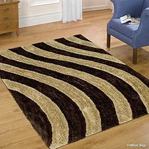 Beige & Brown Handcrafted Microfiber Super Soft Anti Skid Shaggy Carpet