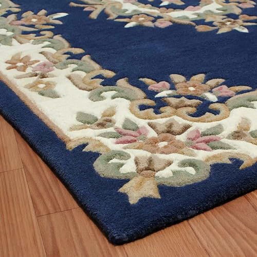 Deep Blue Persian Hand-Tufted Wool Carpet Contemporary Design for Living Room, Bedroom, and Hall