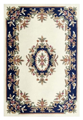 Ivory and Blue Persian Hand-Tufted Wool  Carpet Contemporary Design for Living Room, Bedroom, and Hall