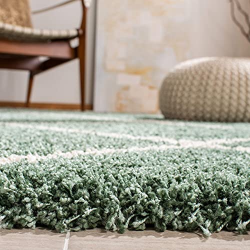 Green Round Trellis Microfiber Super Soft Anti Skid Shaggy Rug