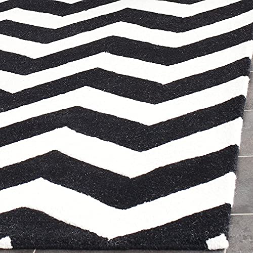 Zig Zag Black & White Hand Tufted Wool Rug For Living Room & Bed Room