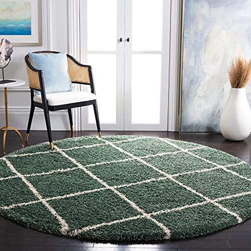 Green Round Trellis Microfiber Super Soft Anti Skid Shaggy Rug