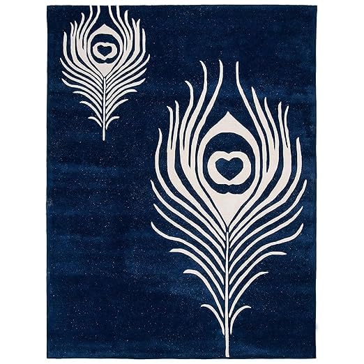 Blue & White Peacock Hand Tufted Wool Carpet