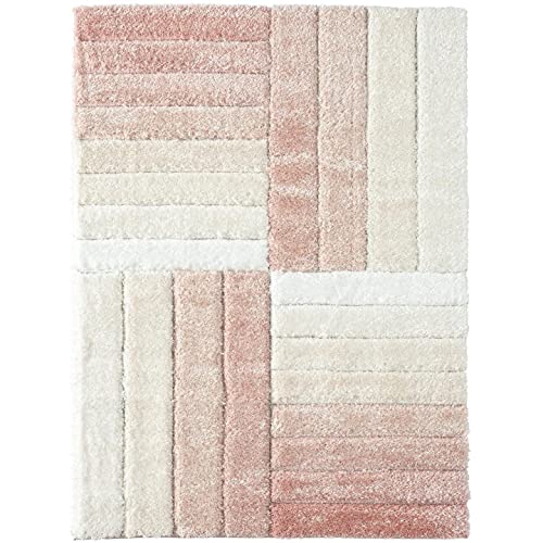 Peach & White Handmade 3D Edge Super Soft Microfiber & Polyester Shaggy Carpet