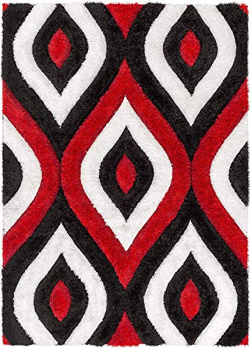 Maroon & Grey Multi Coloured Handmade 3D Edge Super Soft Microfiber & Polyester Shag Rug For Bedroom & Living Room