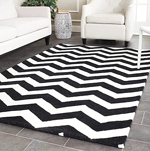 Zig Zag Black & White Hand Tufted Wool Rug For Living Room & Bed Room