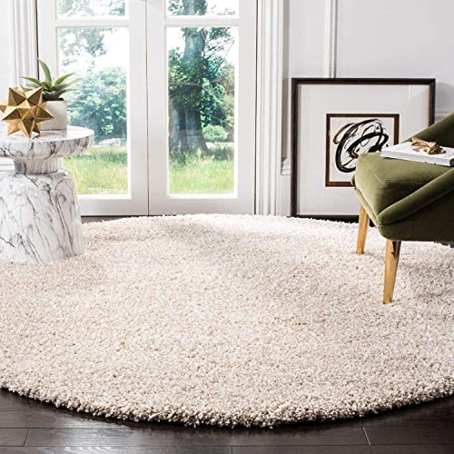 Light Beige Handcrafted Round Solid Microfiber Plush Anti Skid Shaggy Carpet