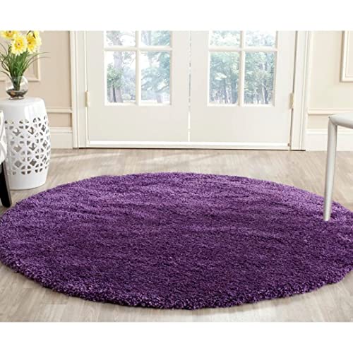 Purple Handcrafted Round Solid Microfiber Plush Anti Skid Shaggy Carpet