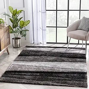 Grey & Black Microfiber Handcrafted Super Soft Anti Skid Shaggy Carpet