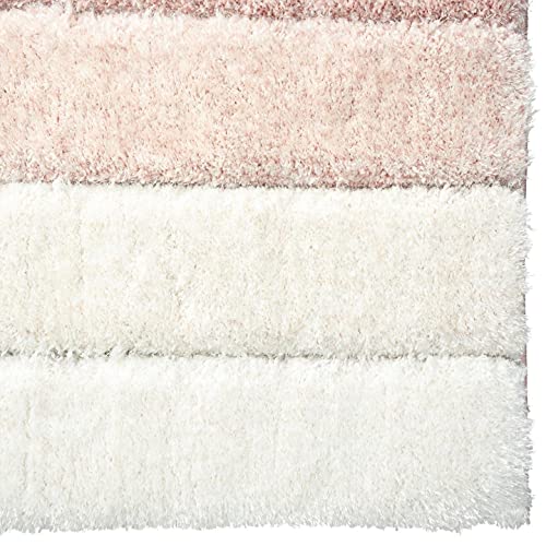 Peach & White Handmade 3D Edge Super Soft Microfiber & Polyester Shaggy Carpet