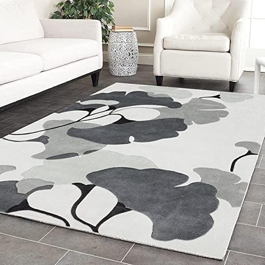 Grey & White Flora Hand Tufted Woolen Rug For Living Room & Bed Room