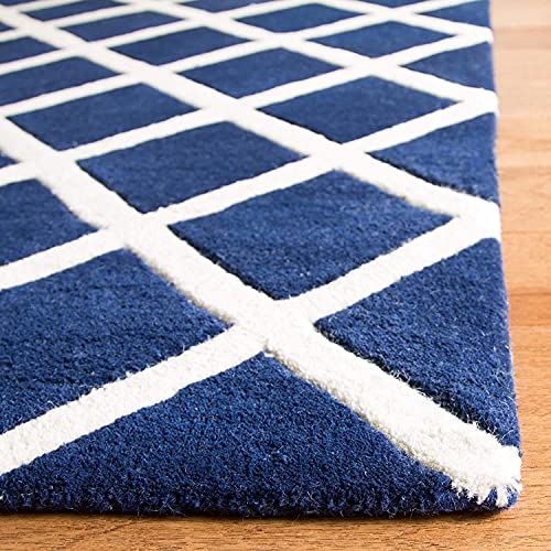 Hand Tufted Blue & White Anti Slip Wool Carpet For Living Room & Bed Room