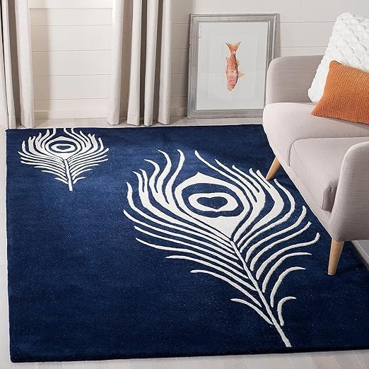 Blue & White Peacock Hand Tufted Wool Carpet