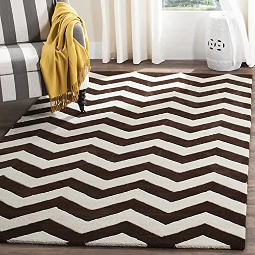 Zig Zag Brown & Brown Hand Tufted Wool Rug For Living Room & Bed Room