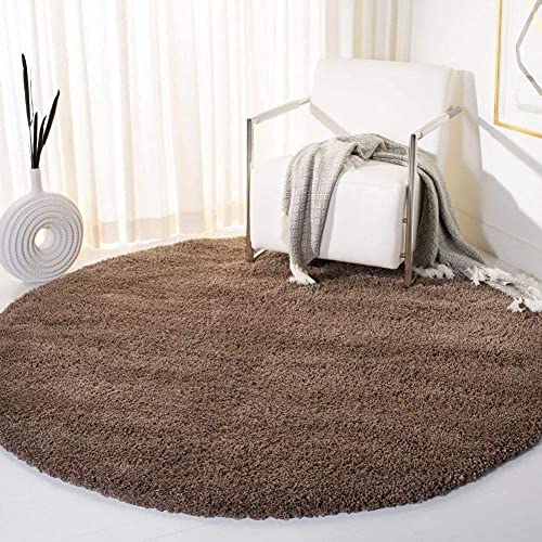 Light Brown Handcrafted Round Solid Microfiber Plush Anti Skid Shaggy Carpet