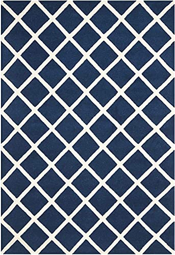 Hand Tufted Blue & White Anti Slip Wool Carpet For Living Room & Bed Room