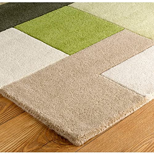 Green Multi Coloured Cube Hand Tufted Wool Rug For Living Room & Bed Room