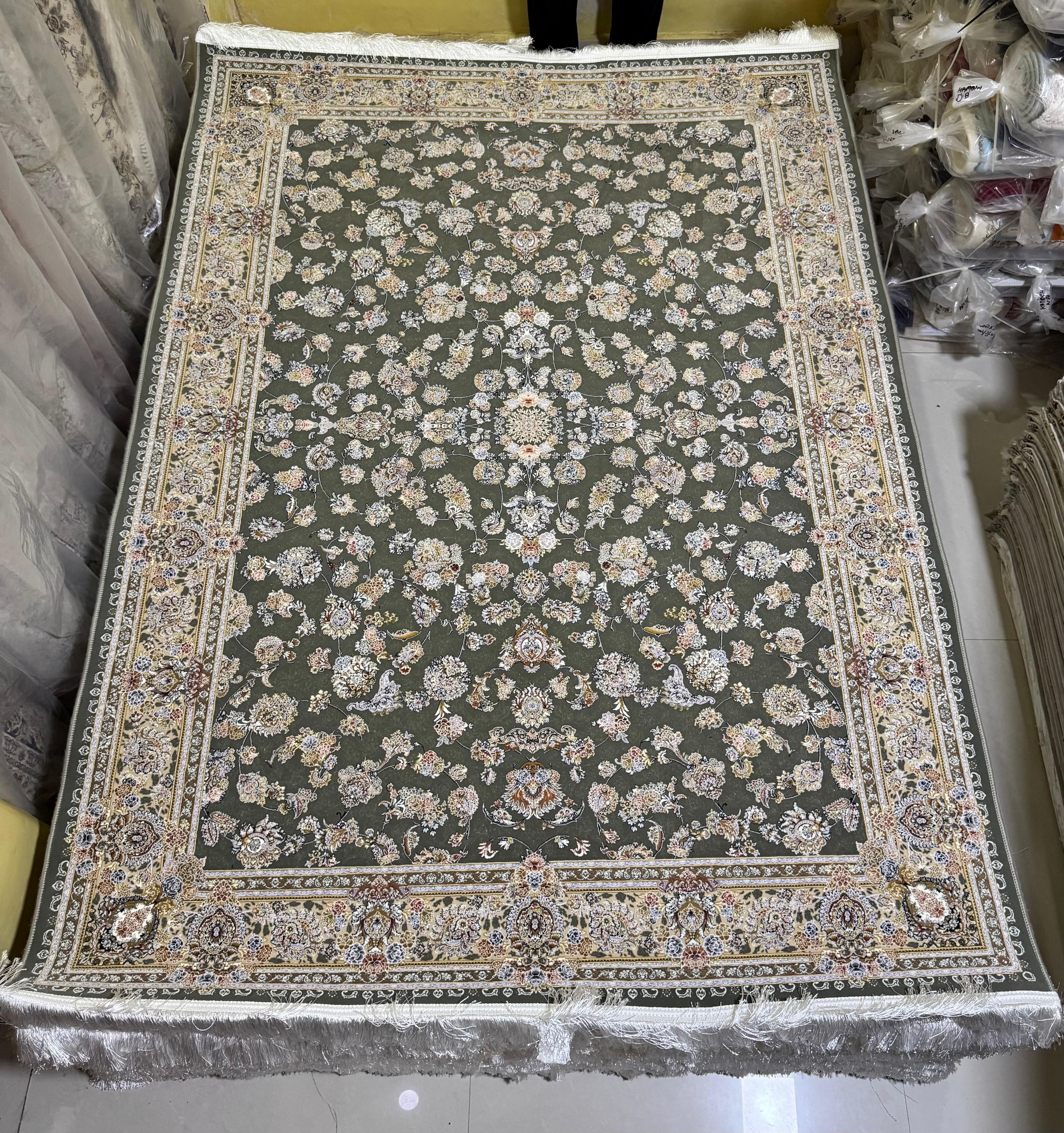 Imtiaza Iranian Imported Green Rug 1500 Reeds