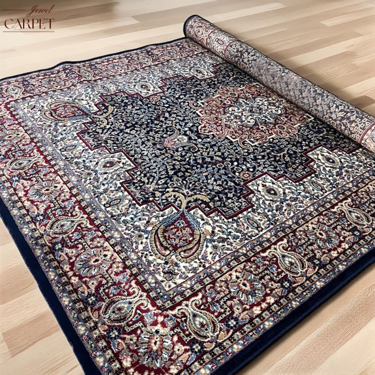 Navy Blue Persian Wool Traditional Anti Skid Heavy Carpet